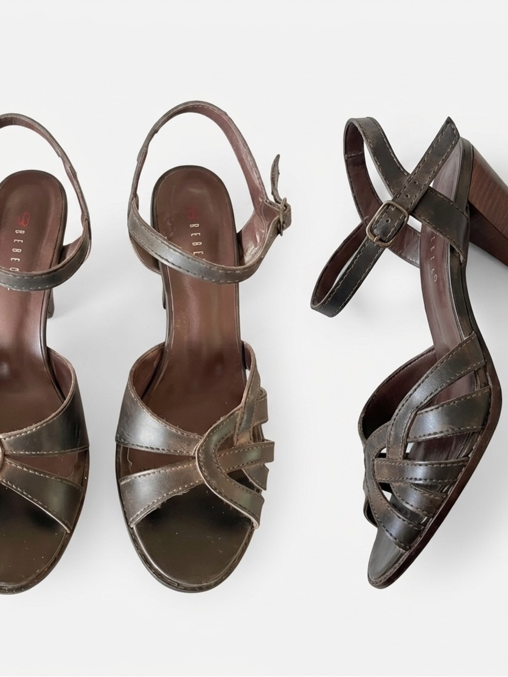 Bebece Brown Leather Strappy Ankle Strap Block Heel Sandals Size 8